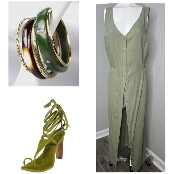 Cloth & Stone Anthropologie Olive Green Maxi Dress- PRELOVED -2X - Picture 1 of 8